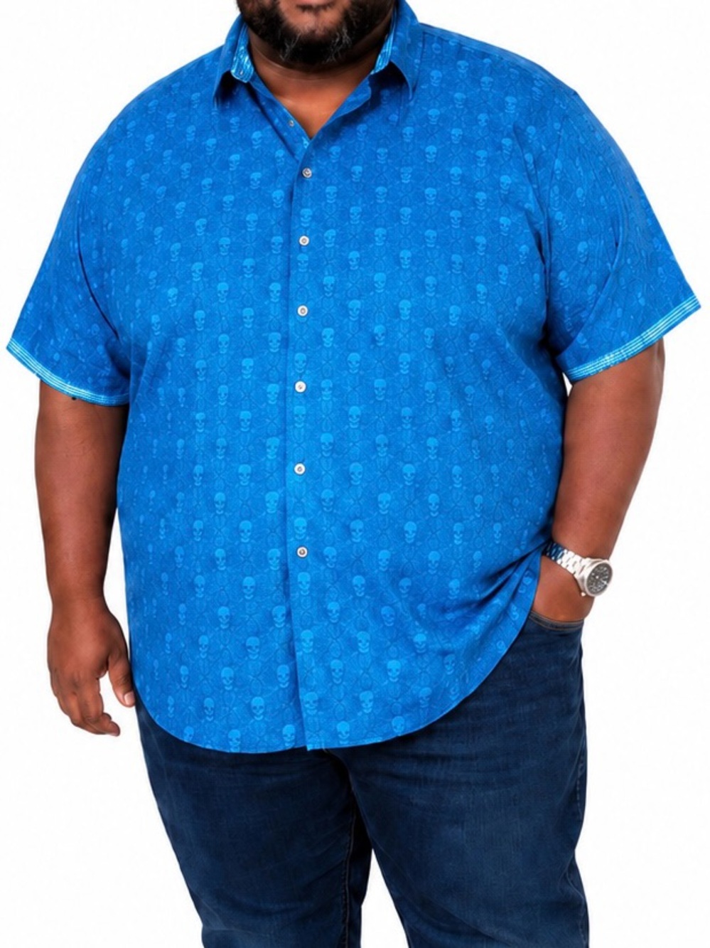 Robert Graham Short sleeved Button up Shirt Royal blue Skull print Mens 2XL NWT